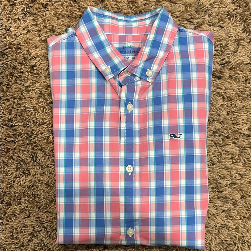 Vineyard Vines Kids Pink and Blue Plaid Button Down Shirt
